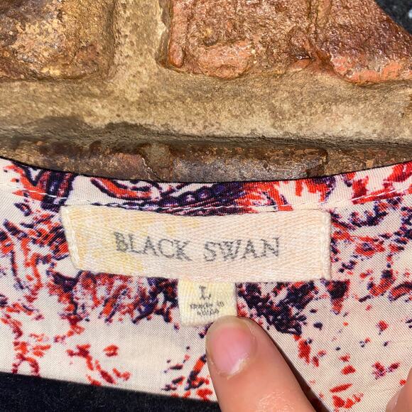 Black Swan Multicolored Print 3/4 Sleeve Mini Tassel Tie Dress Womens Size Large - Picture 4 of 6